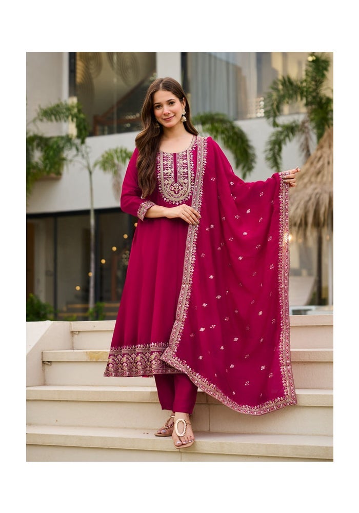 Malishka Export Magenta Anarkali Kurta Pant With Dupatta for Women - Image 1